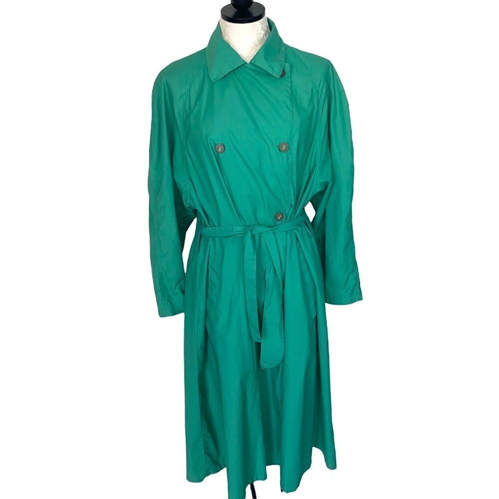 Finn Flare Trench Coat Womens Size 10 Vintage Lightweight Polyester Cotton Green